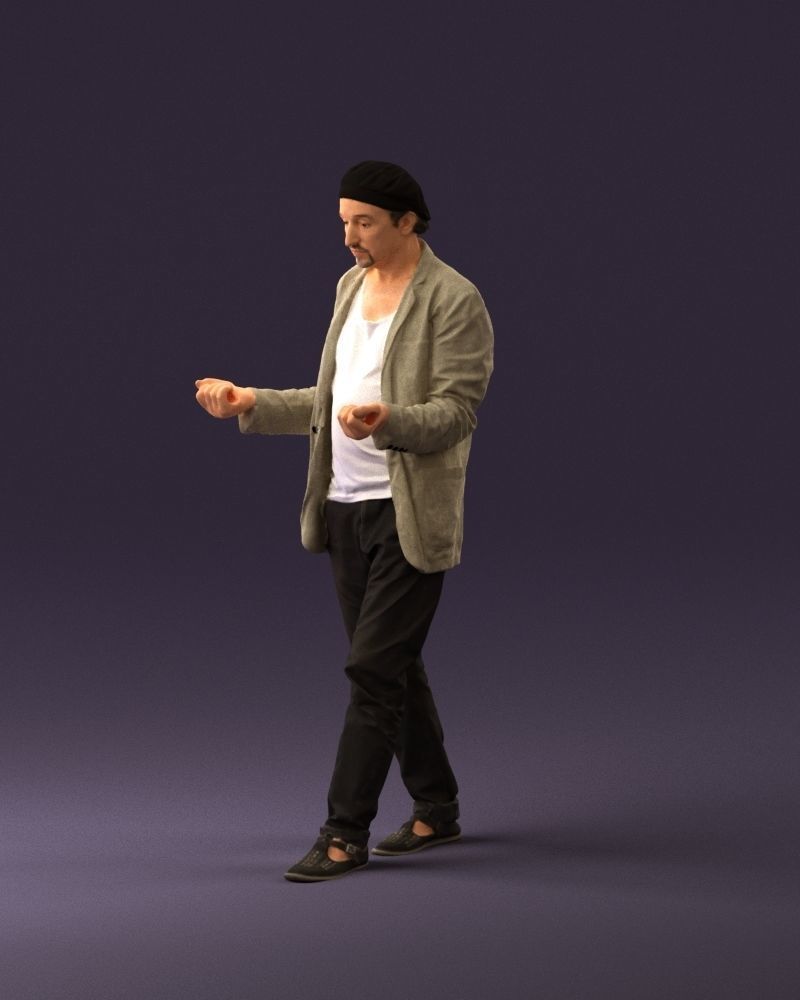 001039 walking man hat hands holding something 3D Print Ready 3D print model_21