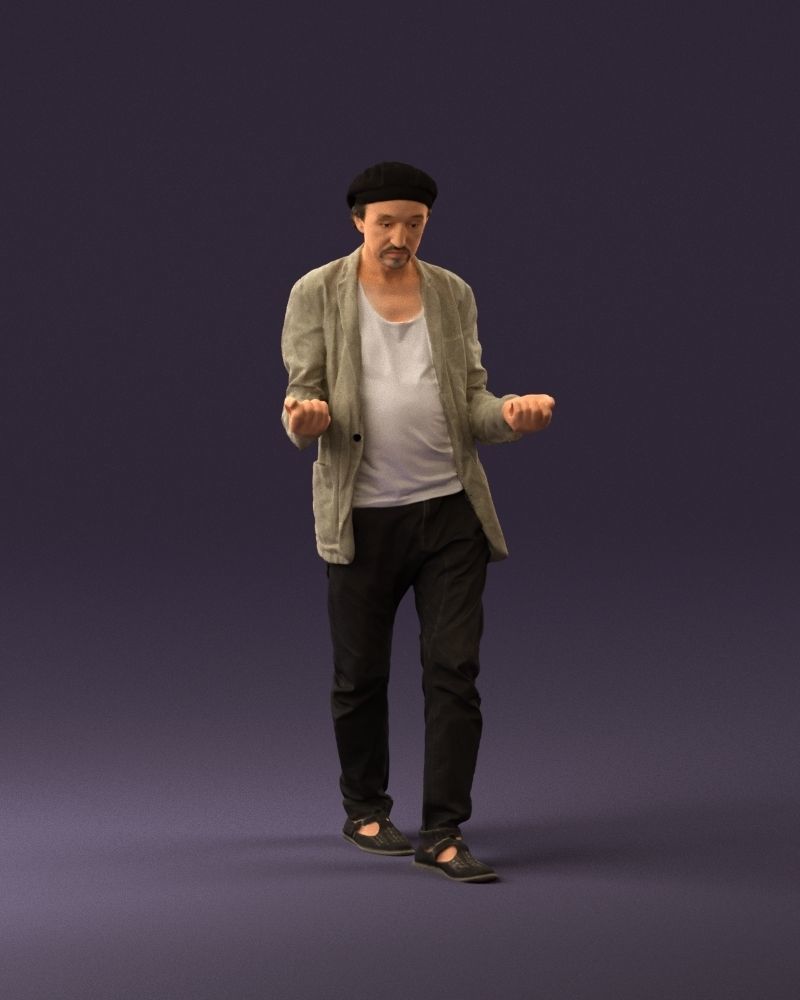 001039 walking man hat hands holding something 3D Print Ready 3D print model_13