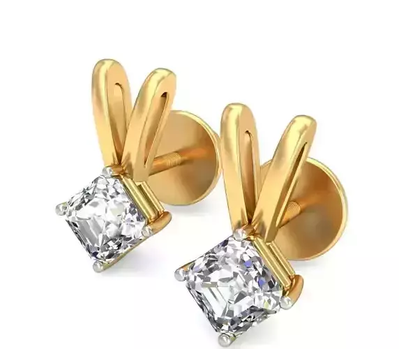 Solitaire Princess Diamond Earrings 3Dm STL OBJ Render Details