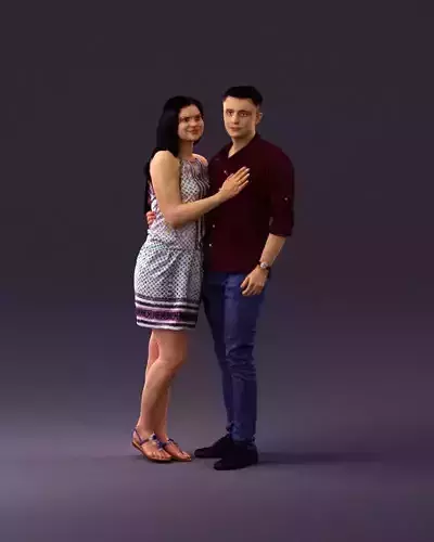 001040 woman in white man in crimson tshirt