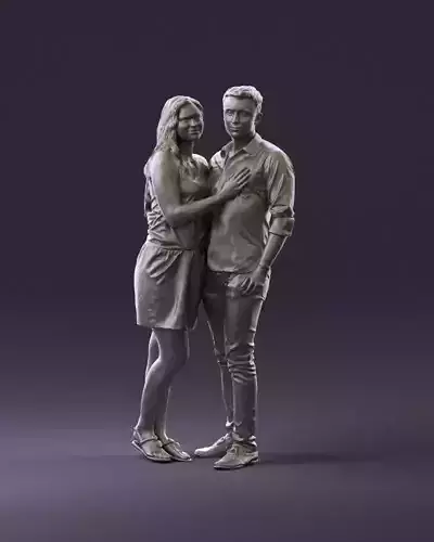 001040 woman in white man in crimson tshirt 3D Print Ready