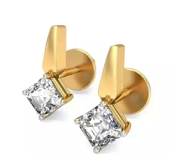 Solitaire Princess Diamond Earrings 3Dm STL OBJ Render Details