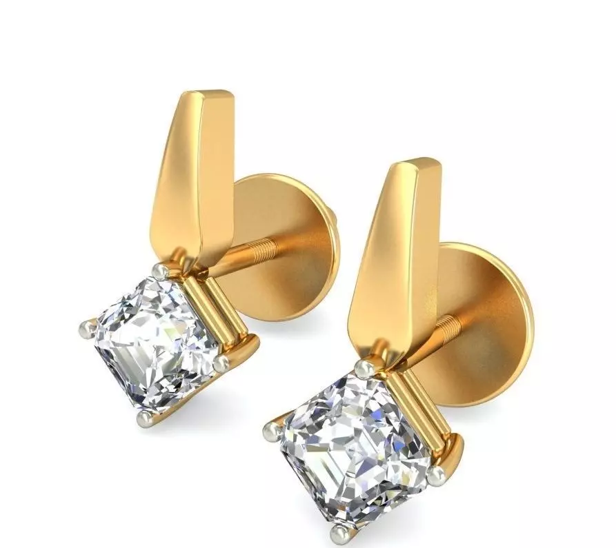 Solitaire Princess Diamond Earrings 3Dm STL OBJ Render Details 3D print model_0