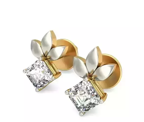 Solitaire Princess Diamond Earrings 3Dm STL OBJ Render Details