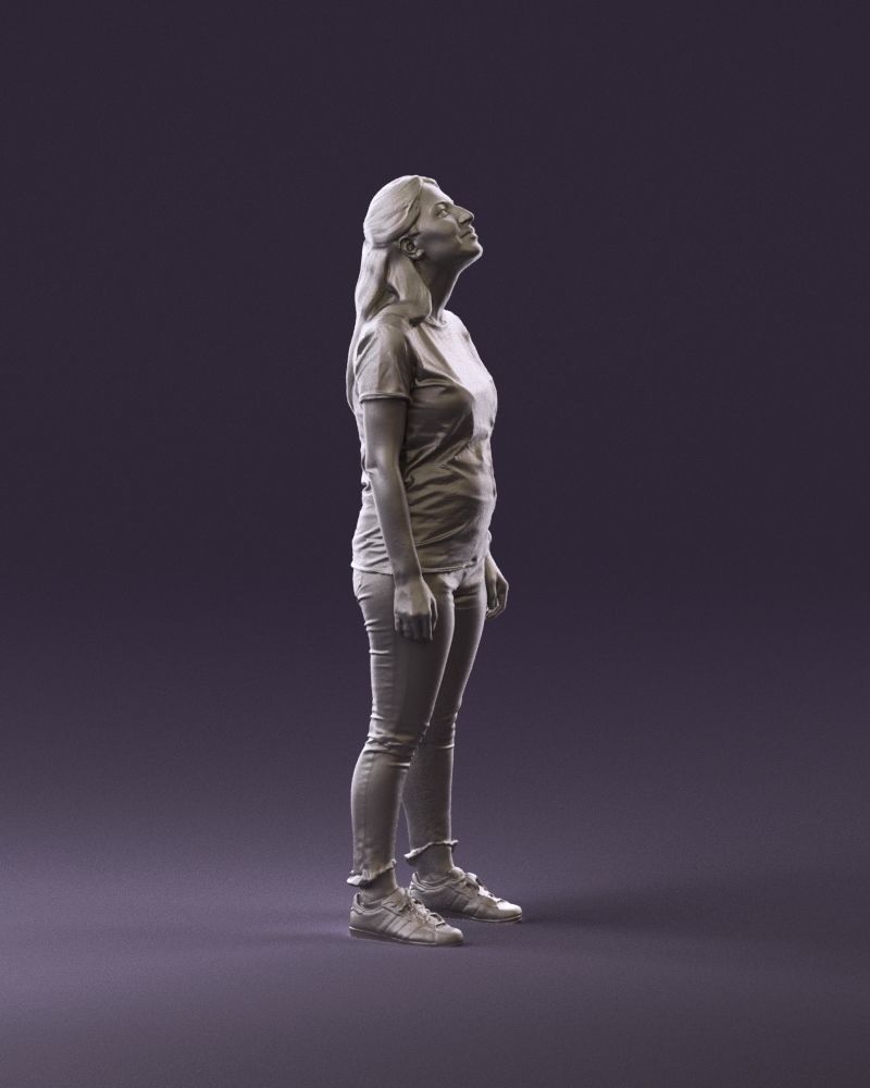 001042 woman looking up in white shirt  pants 3D Print Ready 3D print model_3