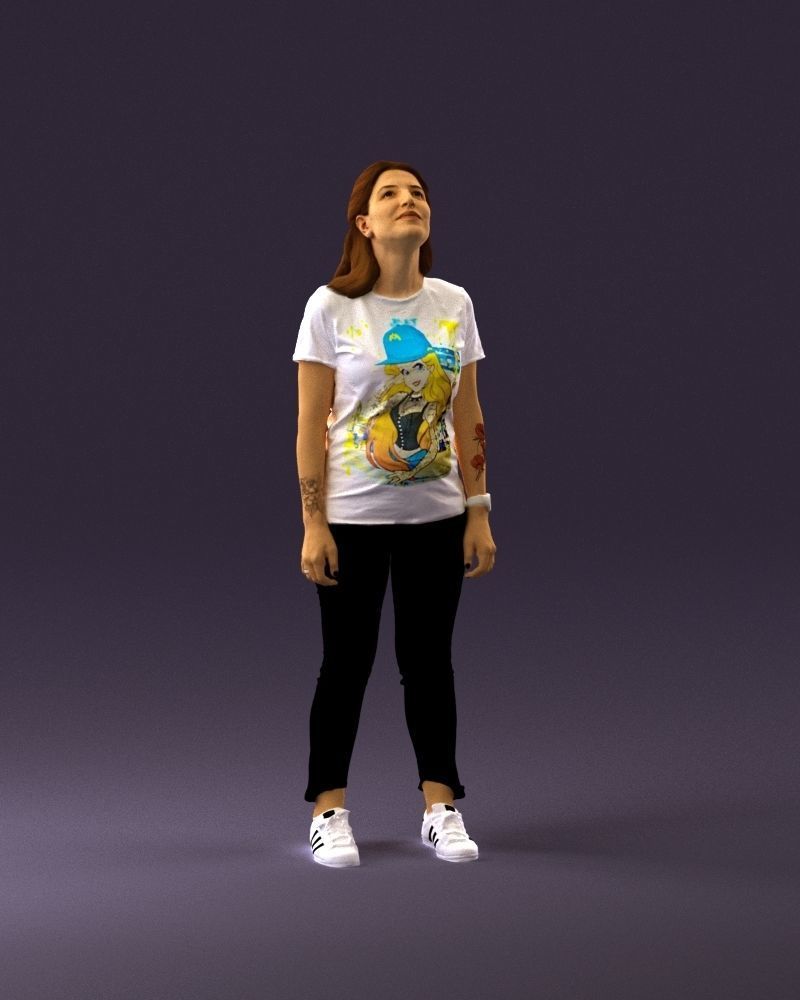 001042 woman looking up in white shirt  pants 3D Print Ready 3D print model_13