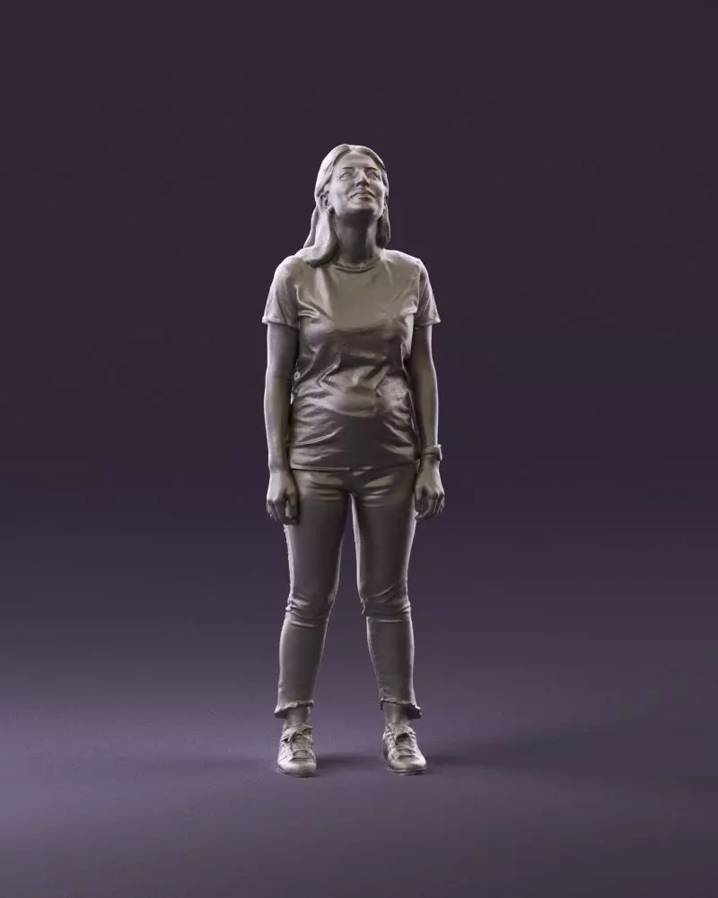 001042 woman looking up in white shirt  pants 3D Print Ready 3D print model_0