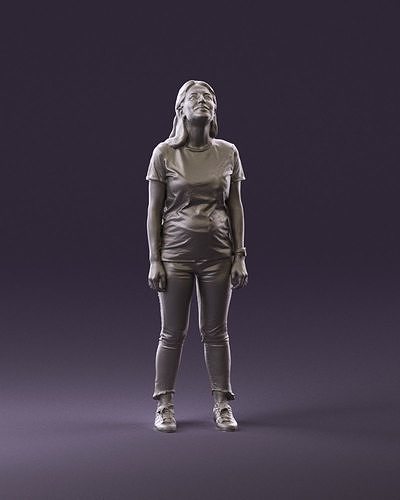 001042 woman looking up in white shirt  pants 3D Print Ready 3D print model