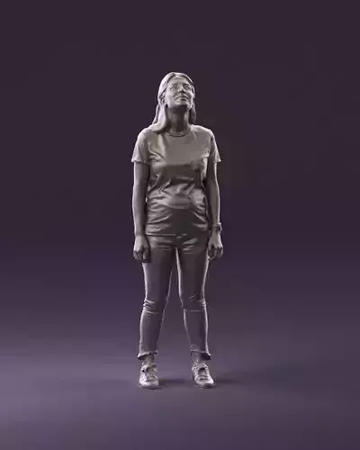001042 woman looking up in white shirt  pants 3D Print Ready