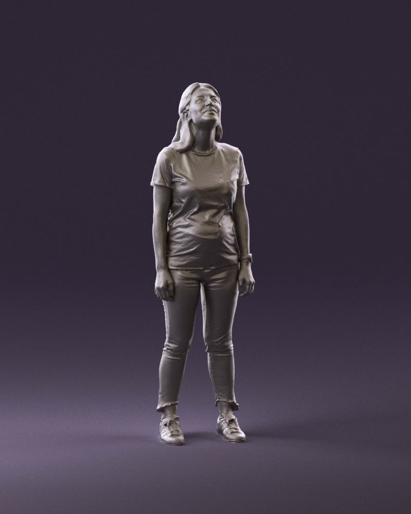 001042 woman looking up in white shirt  pants 3D Print Ready 3D print model_1
