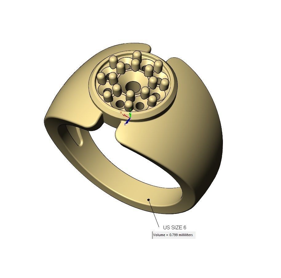 Statement round cluster split diamond ring Us sizes 6to9 3D print model_10