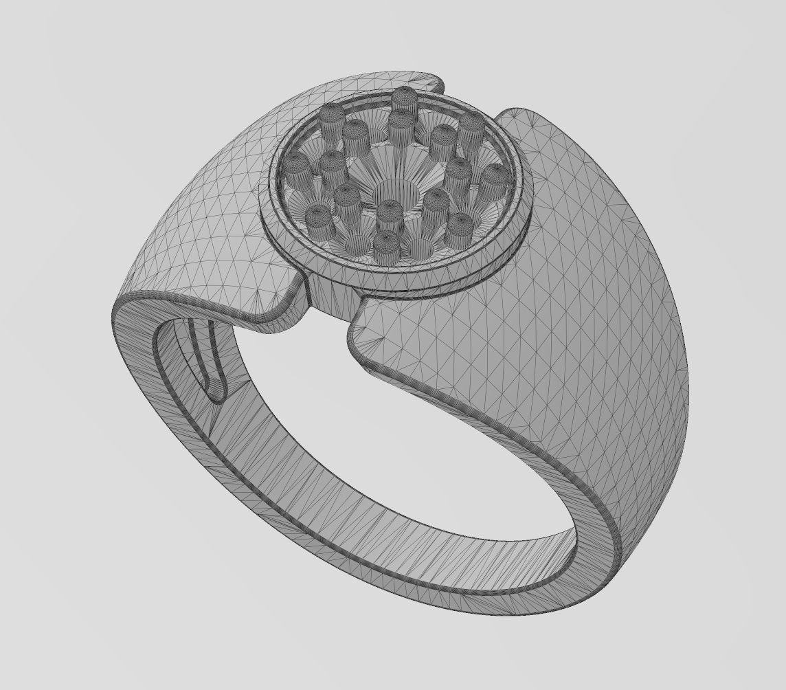 Statement round cluster split diamond ring Us sizes 6to9 3D print model_14
