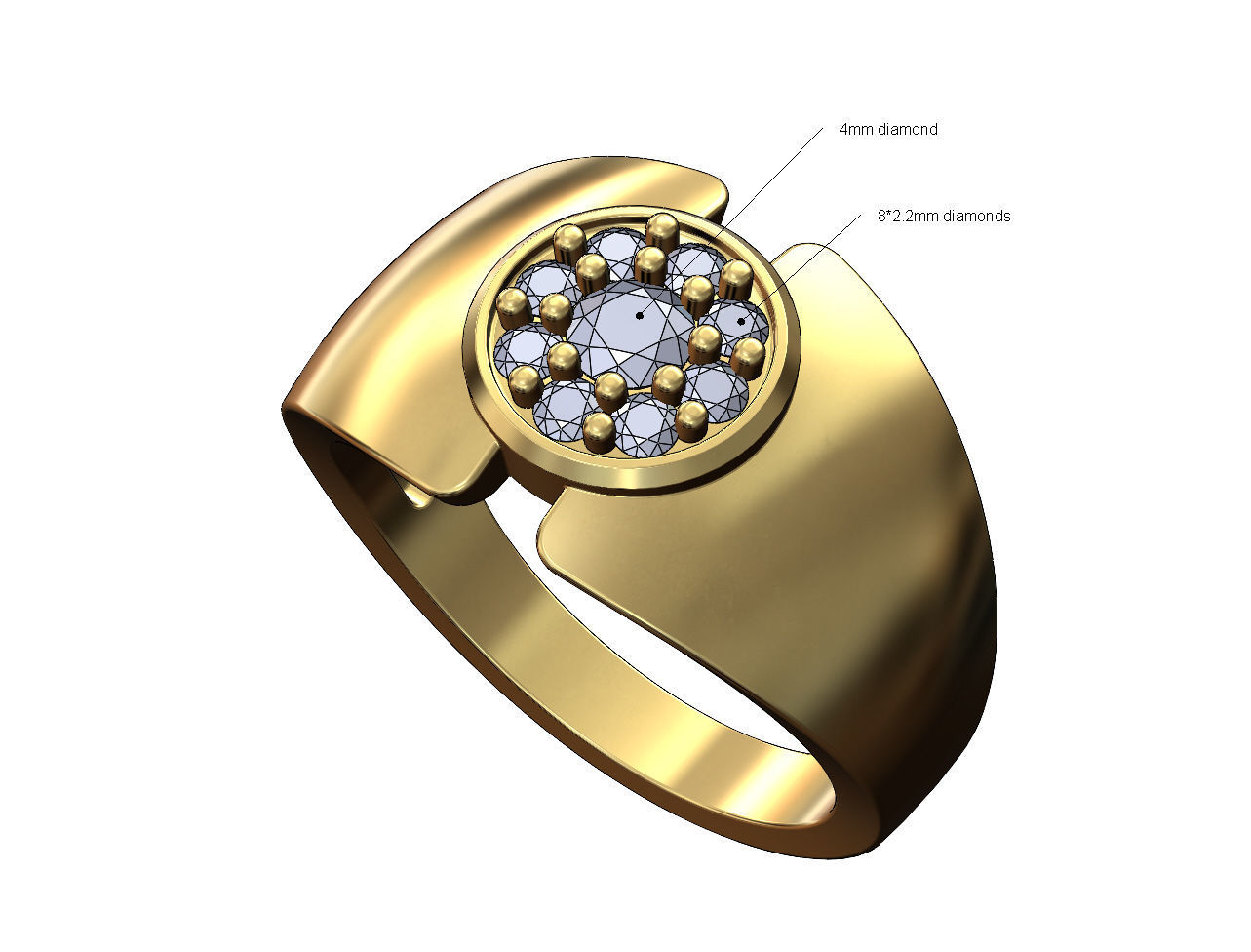 Statement round cluster split diamond ring Us sizes 6to9 3D print model_1