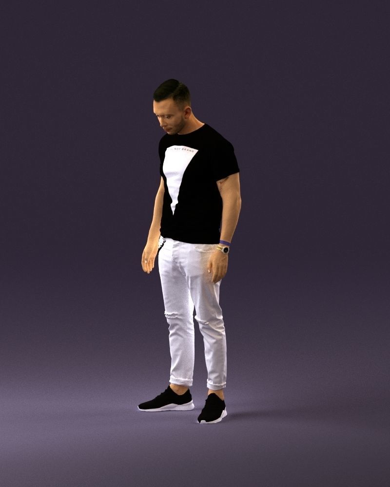 001043 man in black tshirt white pants 3D model_9