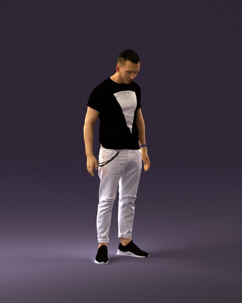 001043 man in black tshirt white pants 3D model_2