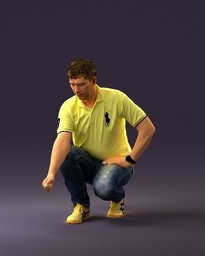 001044 man in yellow polo and shoes 3D model