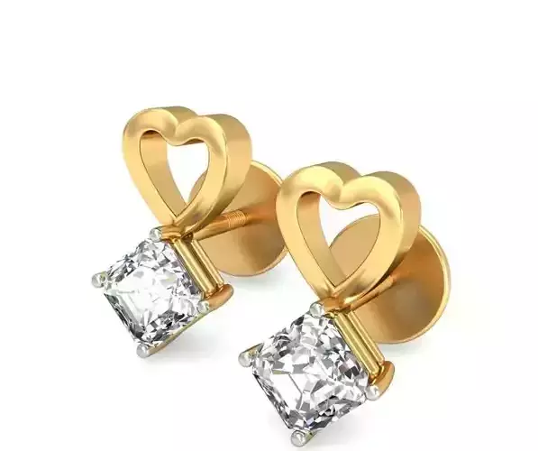 Solitaire Princess Diamond Earrings 3Dm STL OBJ Render Details