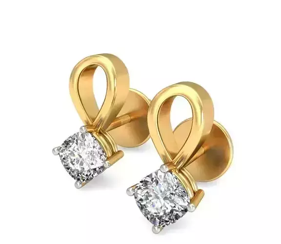 Solitaire Princess Diamond Earrings 3Dm STL OBJ Render Details