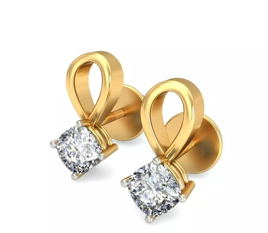 Solitaire Princess Diamond Earrings 3Dm STL OBJ Render Details 3D print model_0