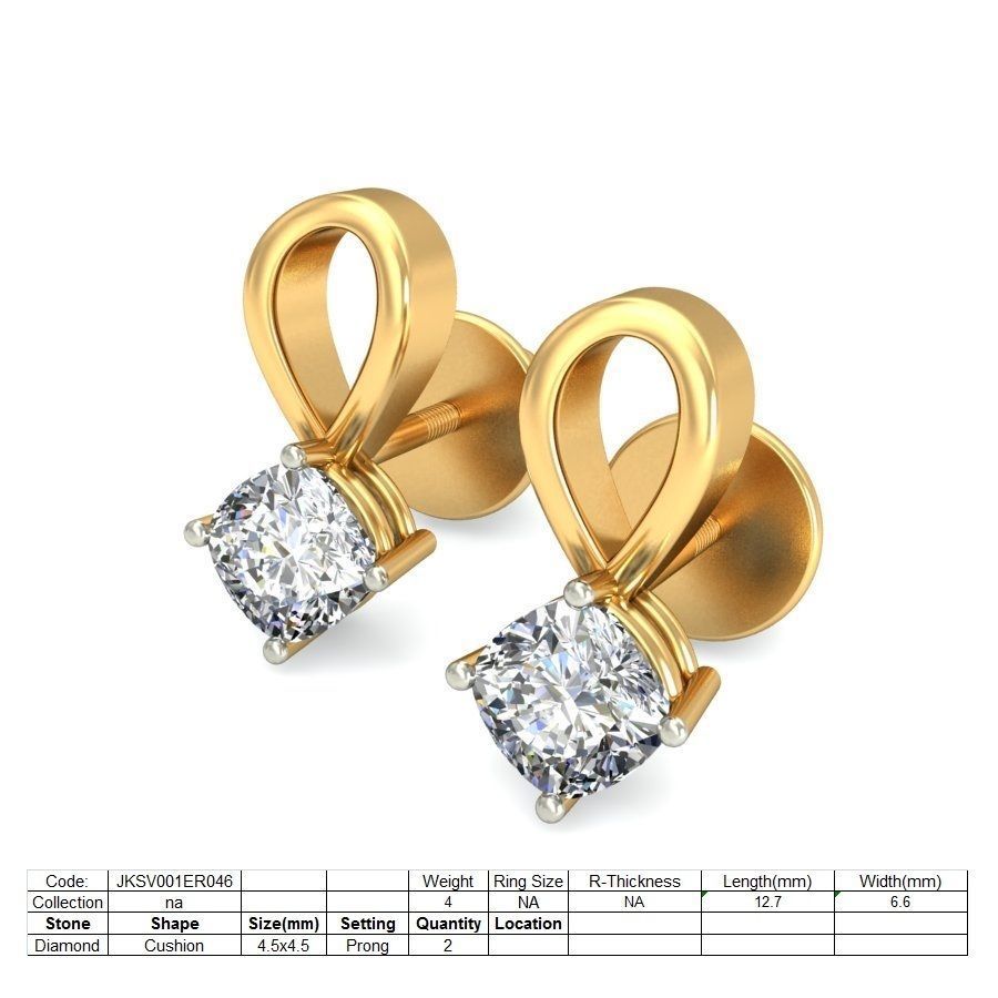 Solitaire Princess Diamond Earrings 3Dm STL OBJ Render Details 3D print model_1