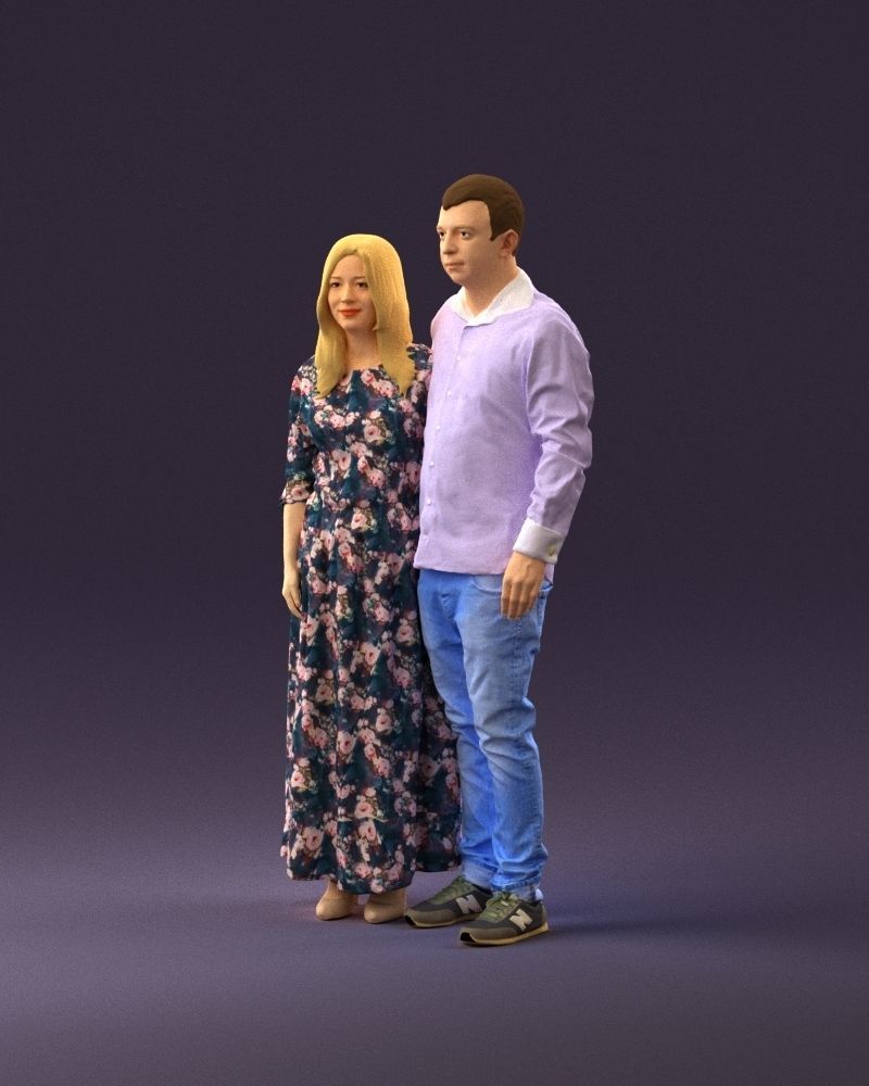 001045 man in tshirt jeans blonde woman in dress 3D print Ready 3D print model_22