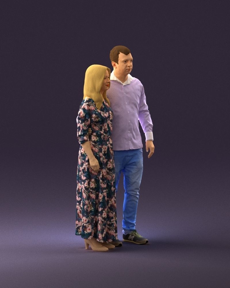 001045 man in tshirt jeans blonde woman in dress 3D print Ready 3D print model_15