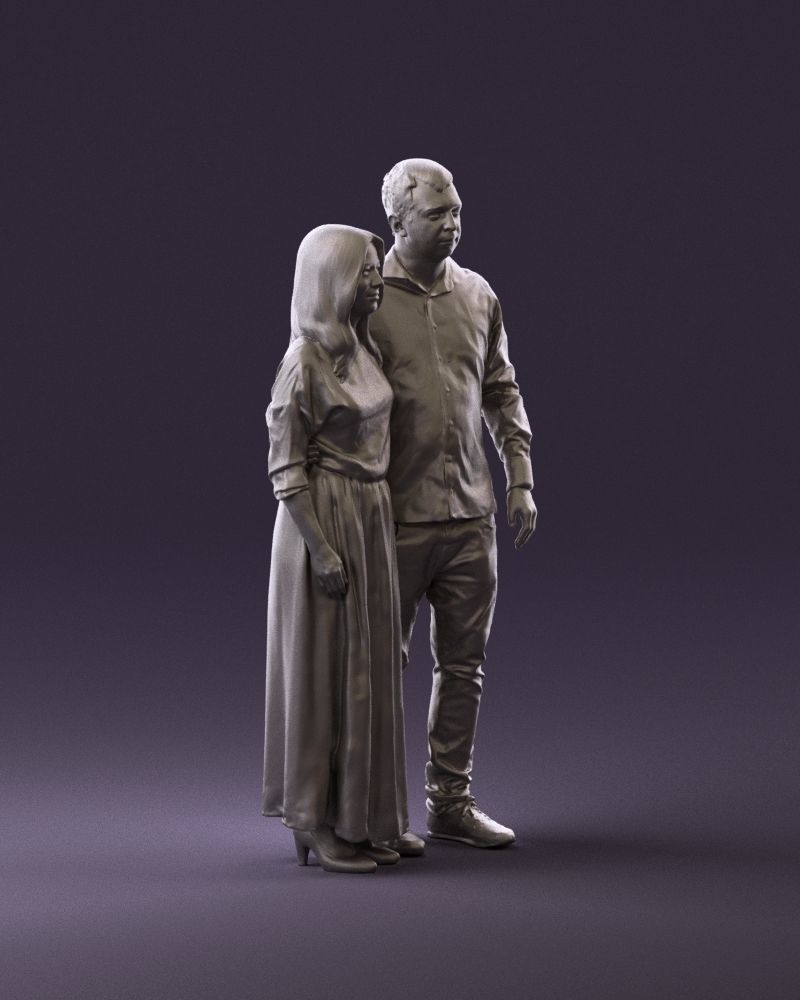 001045 man in tshirt jeans blonde woman in dress 3D print Ready 3D print model_3