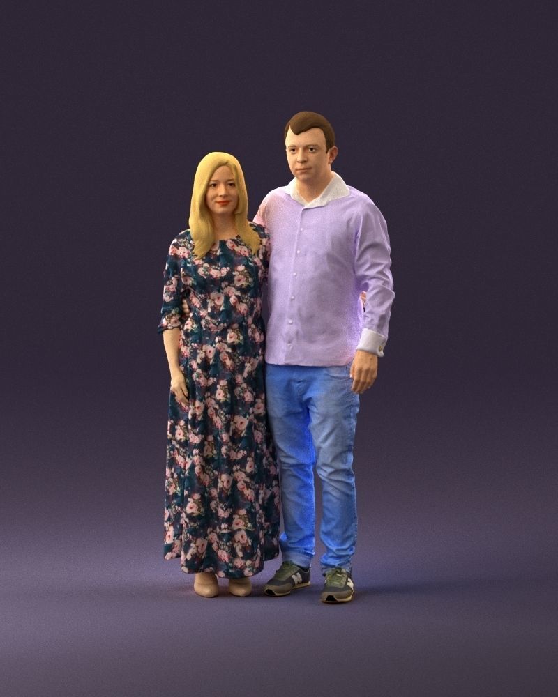 001045 man in tshirt jeans blonde woman in dress 3D print Ready 3D print model_12