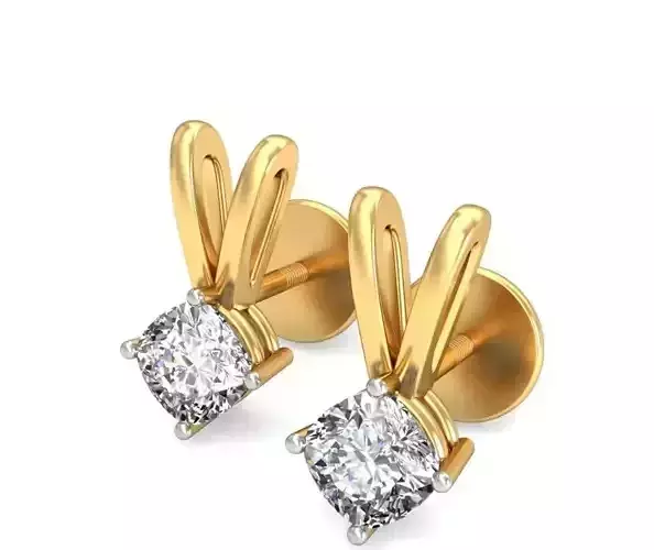 Solitaire Princess Diamond Earrings 3Dm STL OBJ Render Details