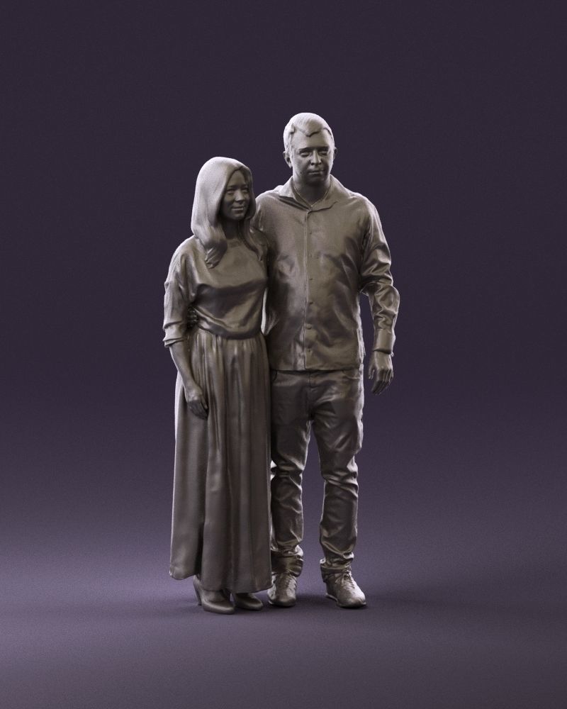 001045 man in tshirt jeans blonde woman in long 3D model_14