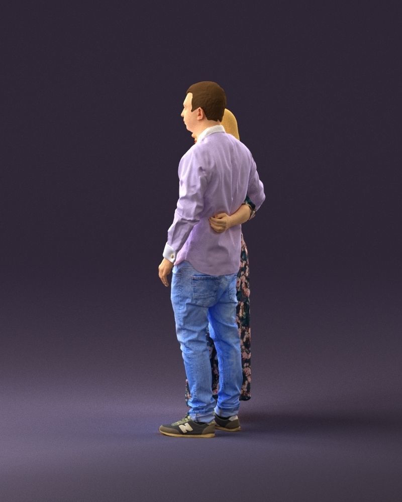 001045 man in tshirt jeans blonde woman in long 3D model_8