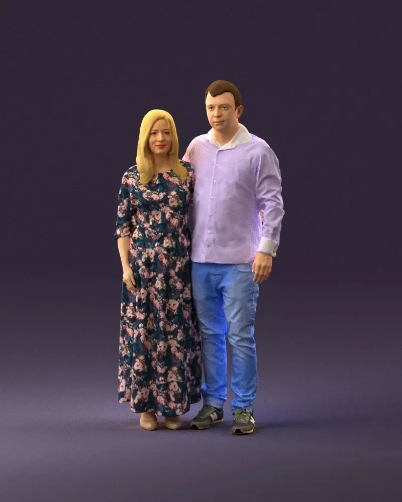 001045 man in tshirt jeans blonde woman in long 3D model_0