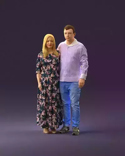 001045 man in tshirt jeans blonde woman in long