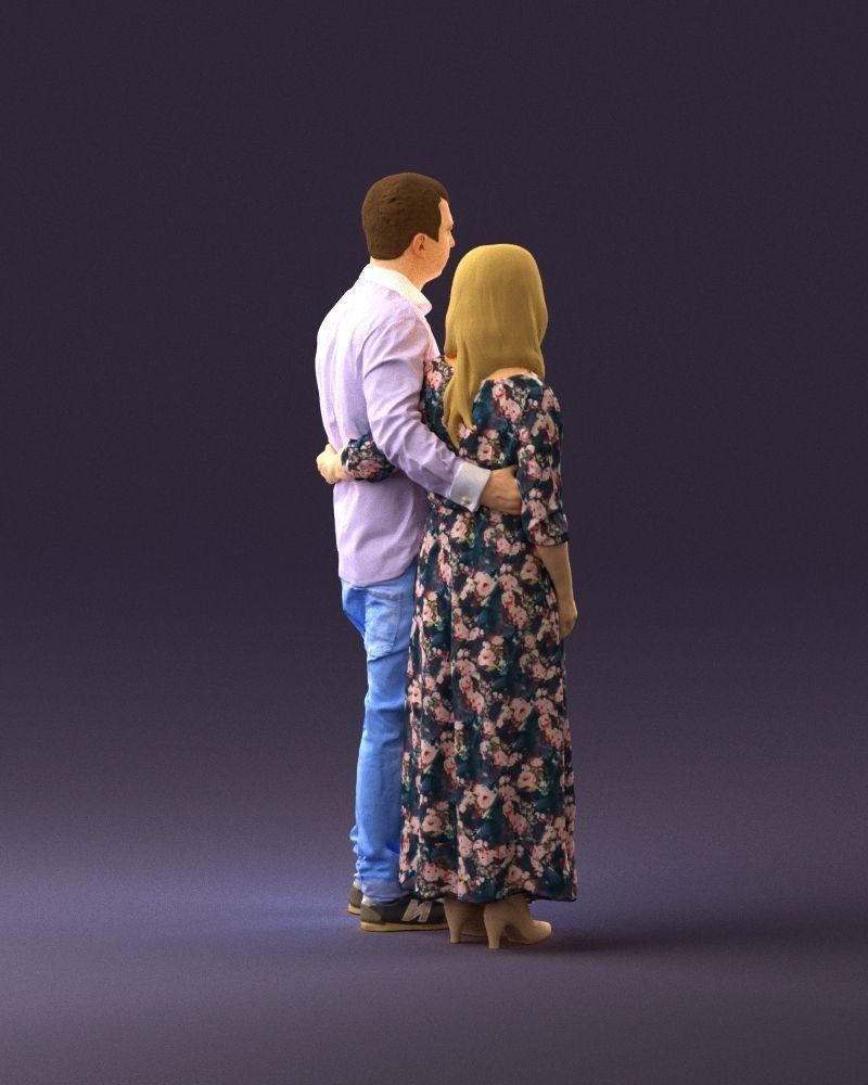 001045 man in tshirt jeans blonde woman in long 3D model_5