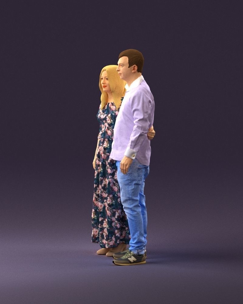 001045 man in tshirt jeans blonde woman in long 3D model_9