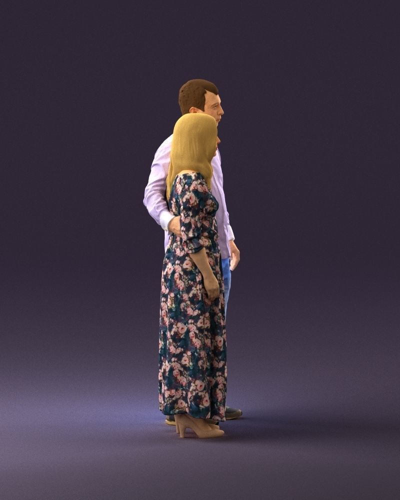 001045 man in tshirt jeans blonde woman in long 3D model_4