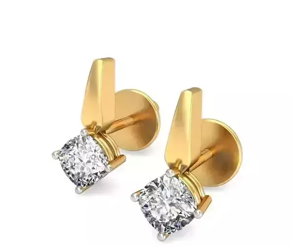 Solitaire Princess Diamond Earrings 3Dm STL OBJ Render Details