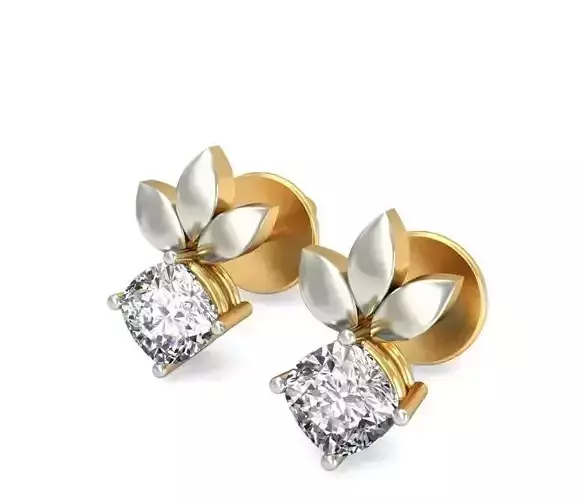 Solitaire Princess Diamond Earrings 3Dm STL OBJ Render Details
