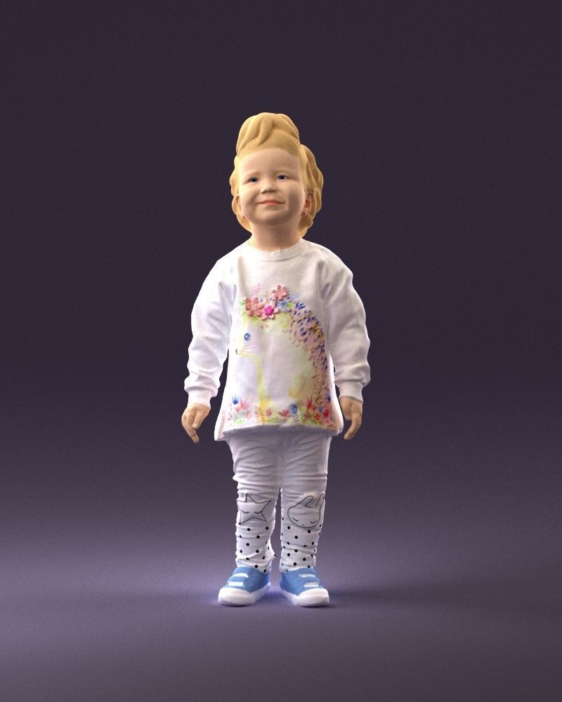 001046 little blonde kid in white 3D Print Ready 3D print model_12