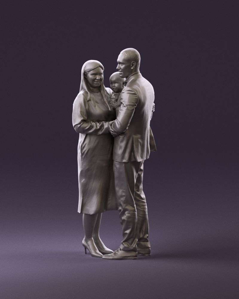 001048  man in gray suit woman in black baby 3D model_22