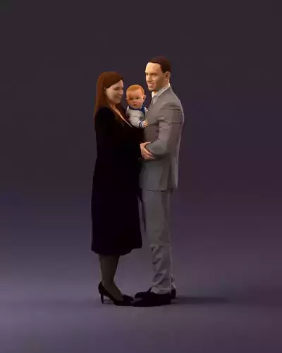 001048  man in gray suit woman in black baby