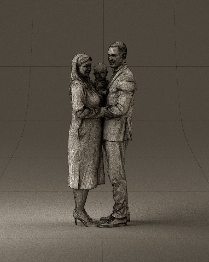 001048  man in gray suit woman in black baby 3D model_24