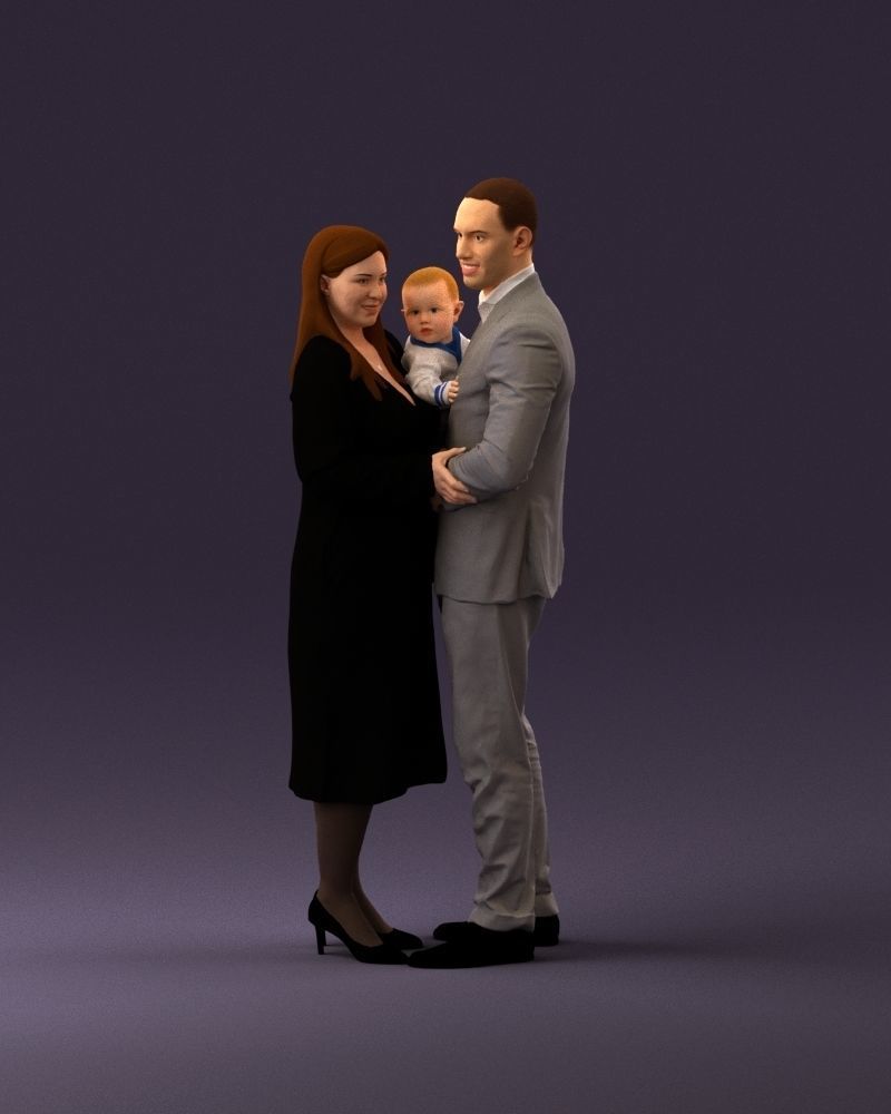 001048  man in gray suit woman in black baby 3D model_11