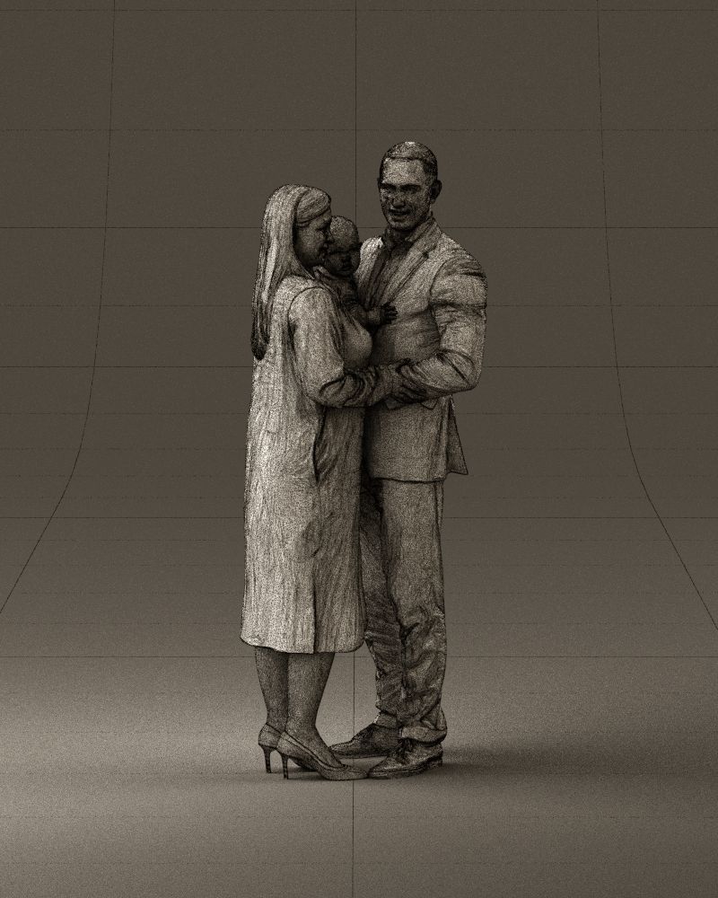 001048  man in gray suit woman in black baby 3D model_26