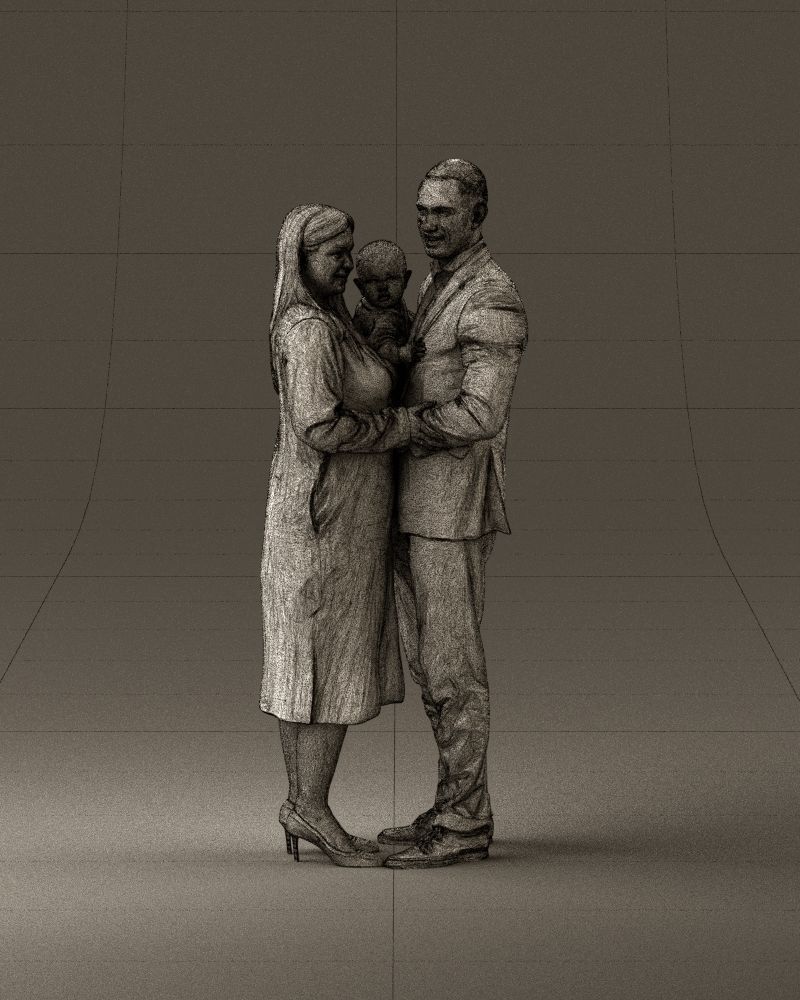 001048 man in gray suit woman in black baby 3D Print Ready 3D print model_25