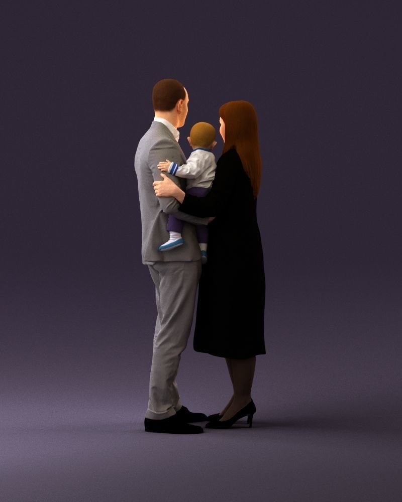 001048 man in gray suit woman in black baby 3D Print Ready 3D print model_18