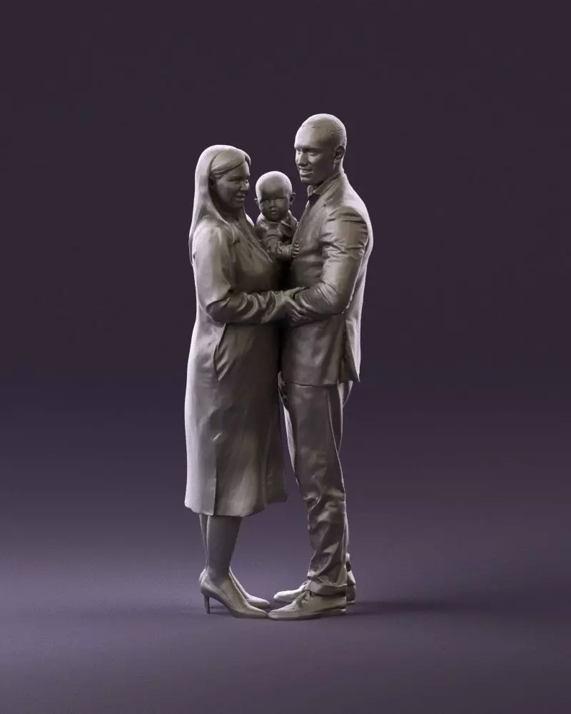 001048 man in gray suit woman in black baby 3D Print Ready 3D print model_0