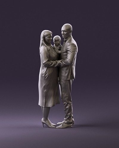 001048 man in gray suit woman in black baby 3D Print Ready 3D print model