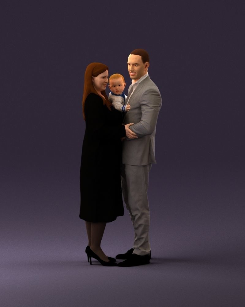 001048 man in gray suit woman in black baby 3D Print Ready 3D print model_13