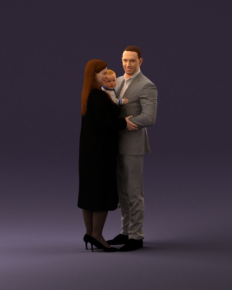 001048 man in gray suit woman in black baby 3D Print Ready 3D print model_14